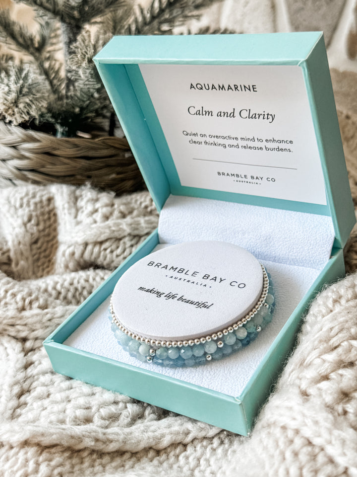 Trio Bracelet Set - Aquamarine & Silver Plated Beads for Calm & Clarity