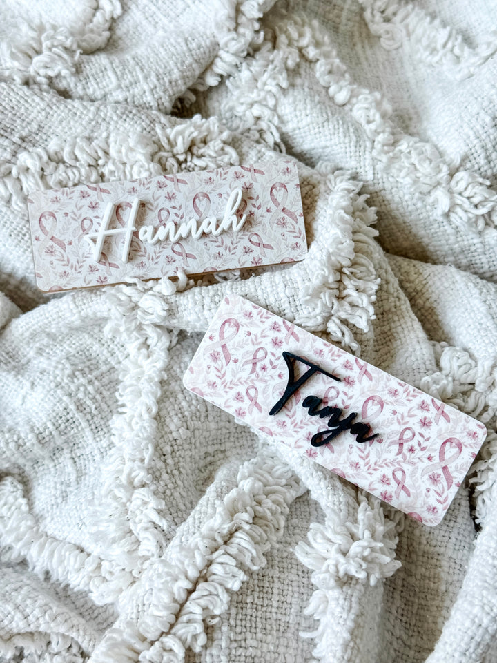Pink Ribbon Print Name Badge