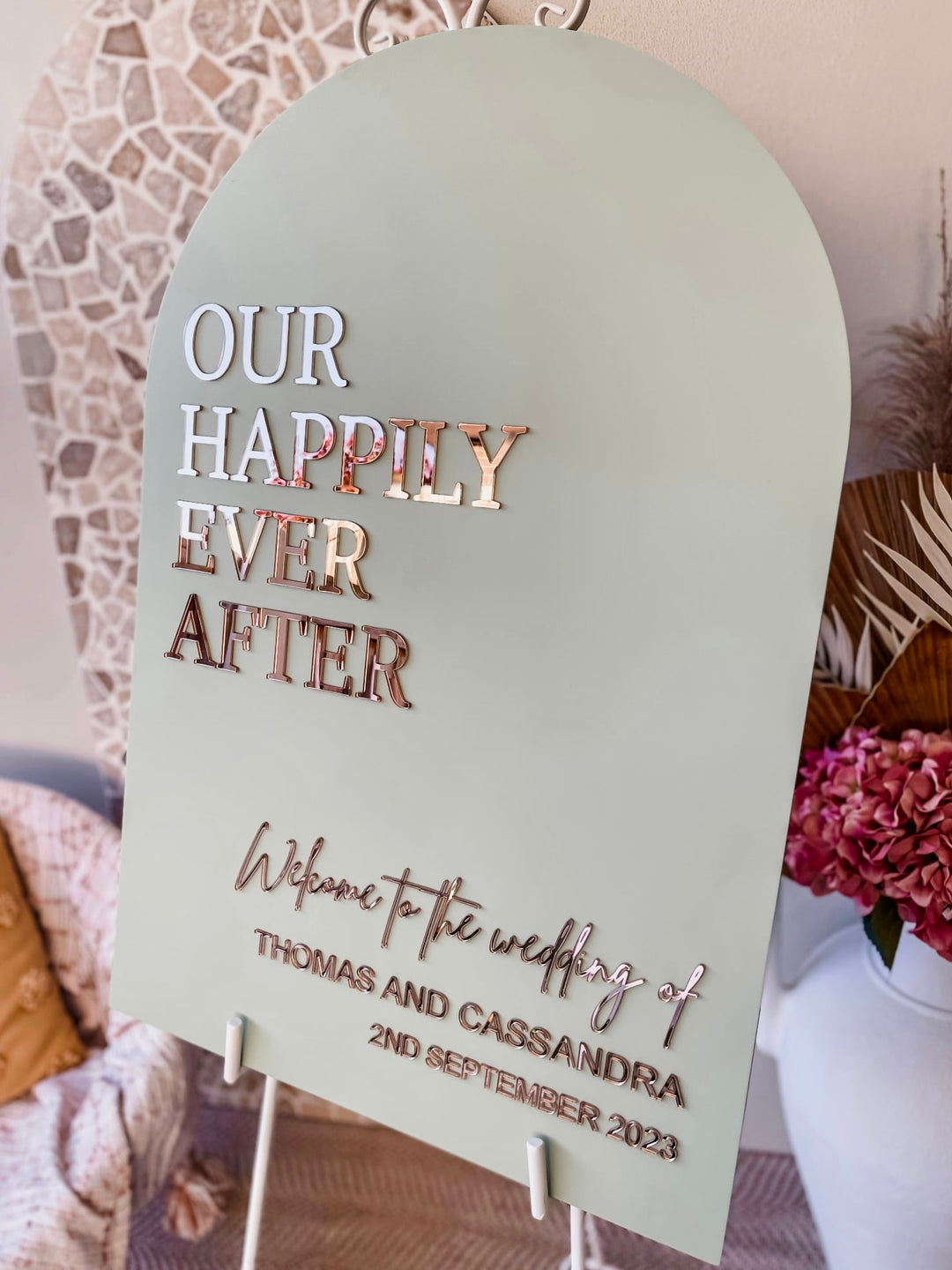 Acrylic Arch Welcome Sign - Our Happily Ever After