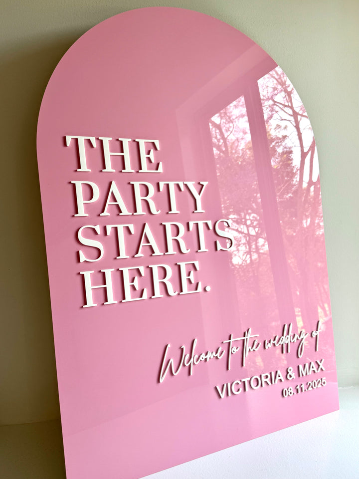 Acrylic Arch Welcome Sign - The Party Starts Here