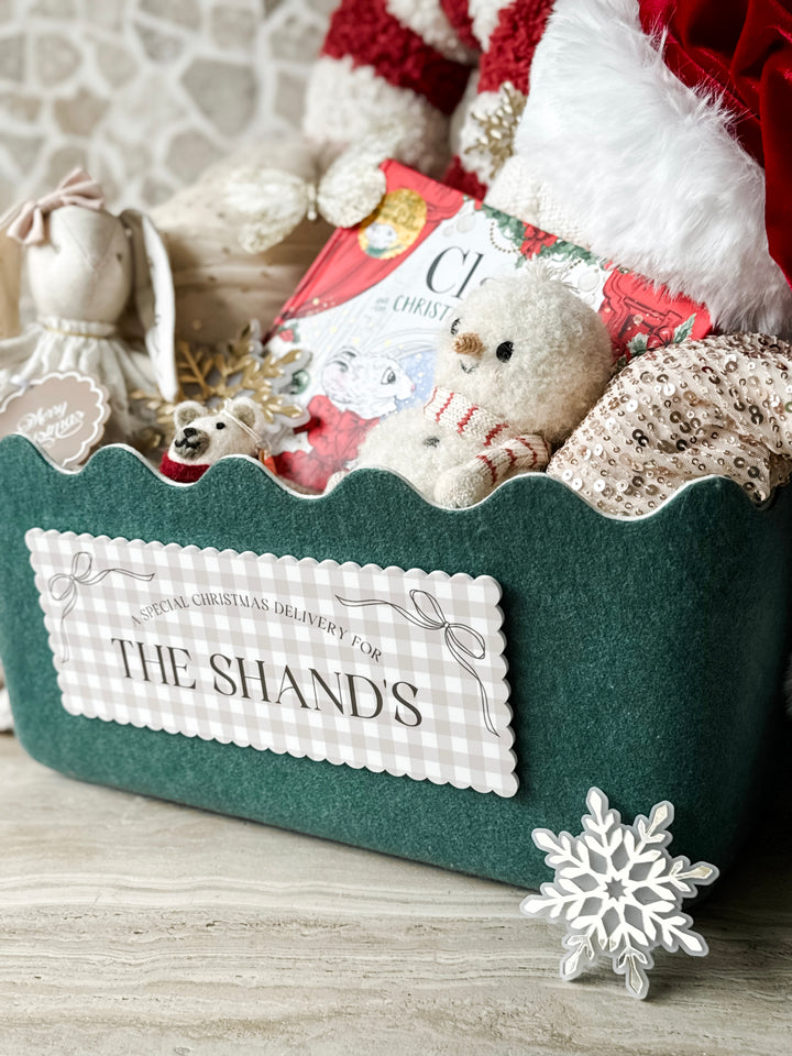 Gingham Scallop Edge Crate Plaque with Bow Design