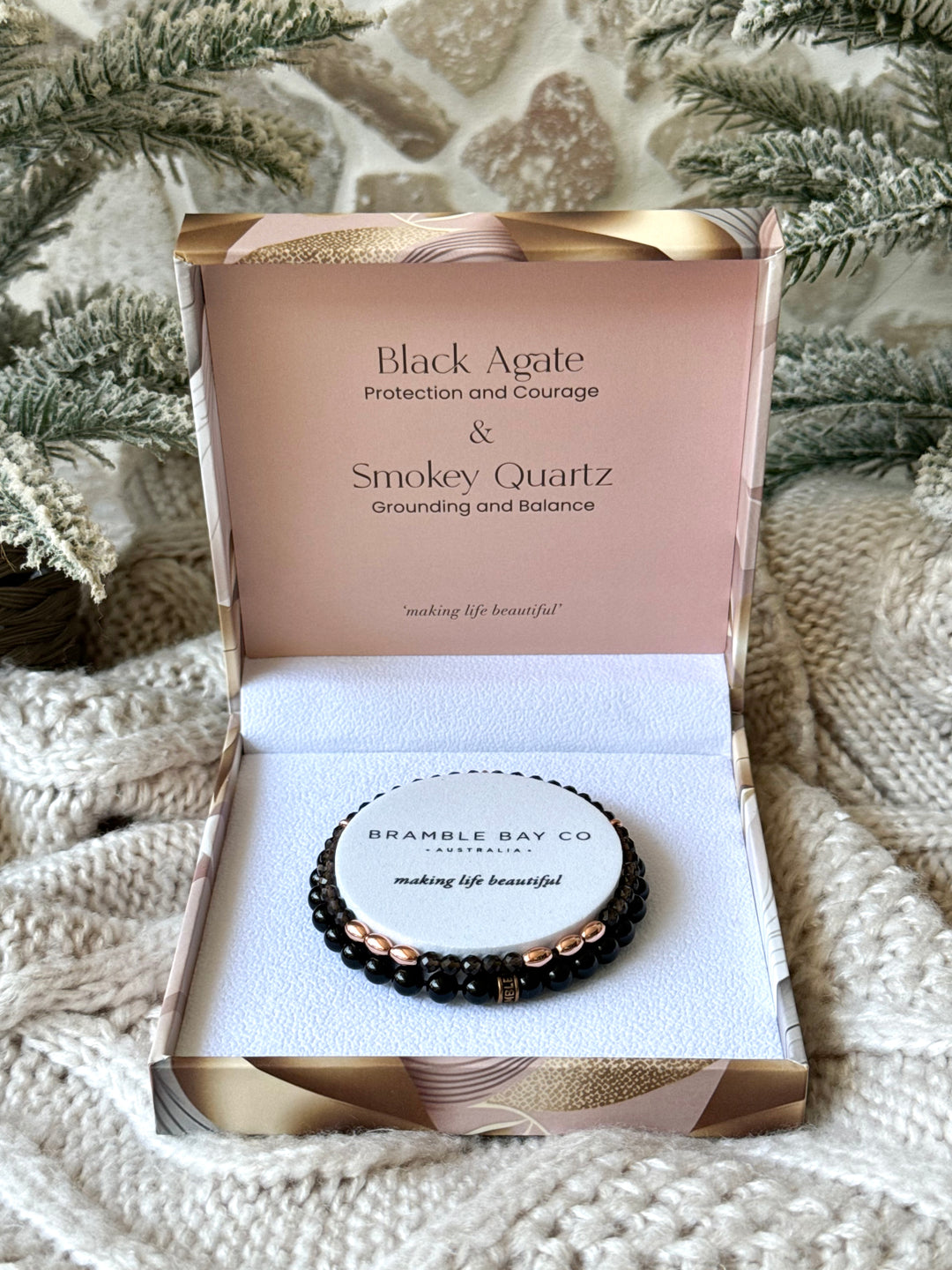 Black Agate & Smoky Quartz Bracelet