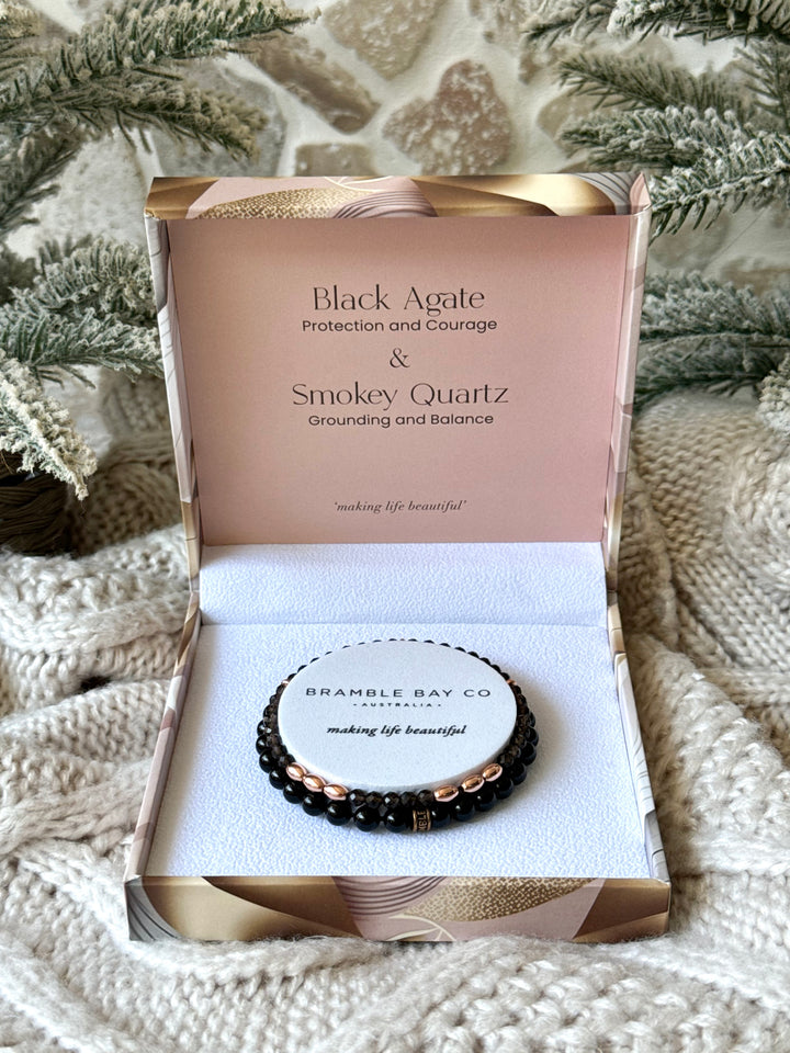 Black Agate & Smoky Quartz Bracelet