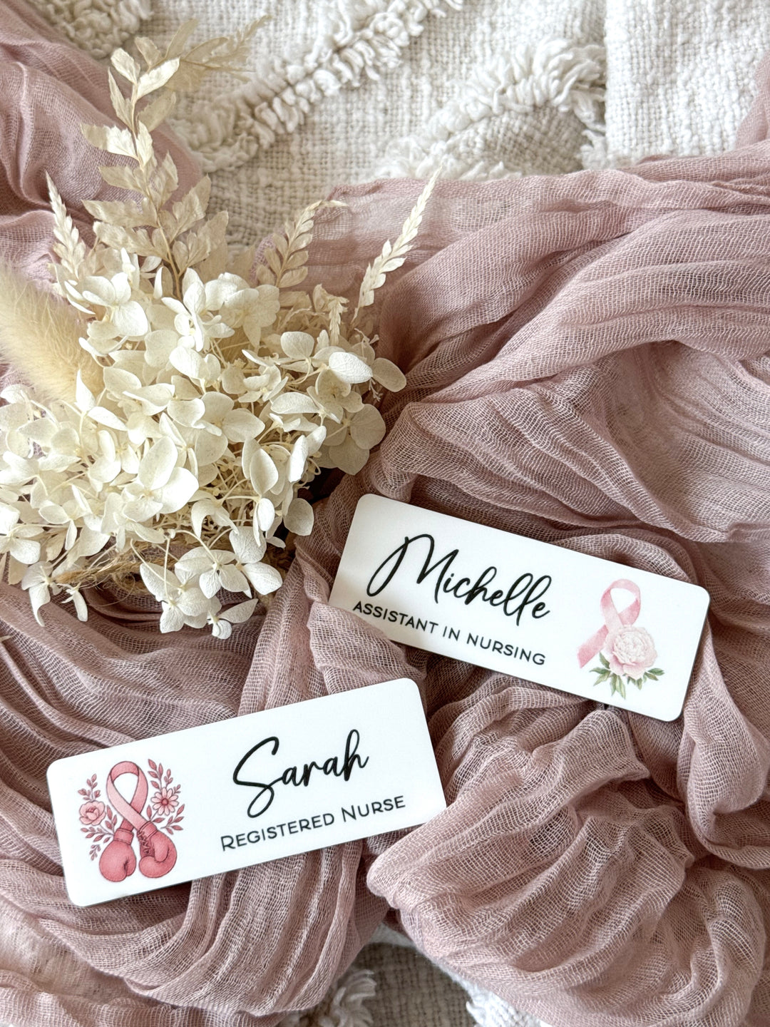 Pink Ribbon UV-Print Name Badge