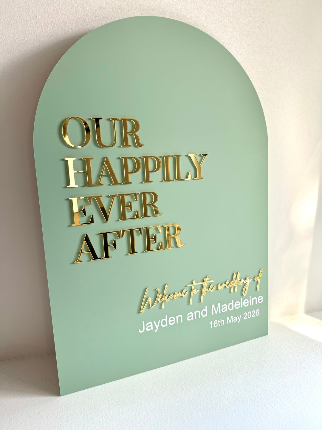 Acrylic Arch Welcome Sign - Our Happily Ever After
