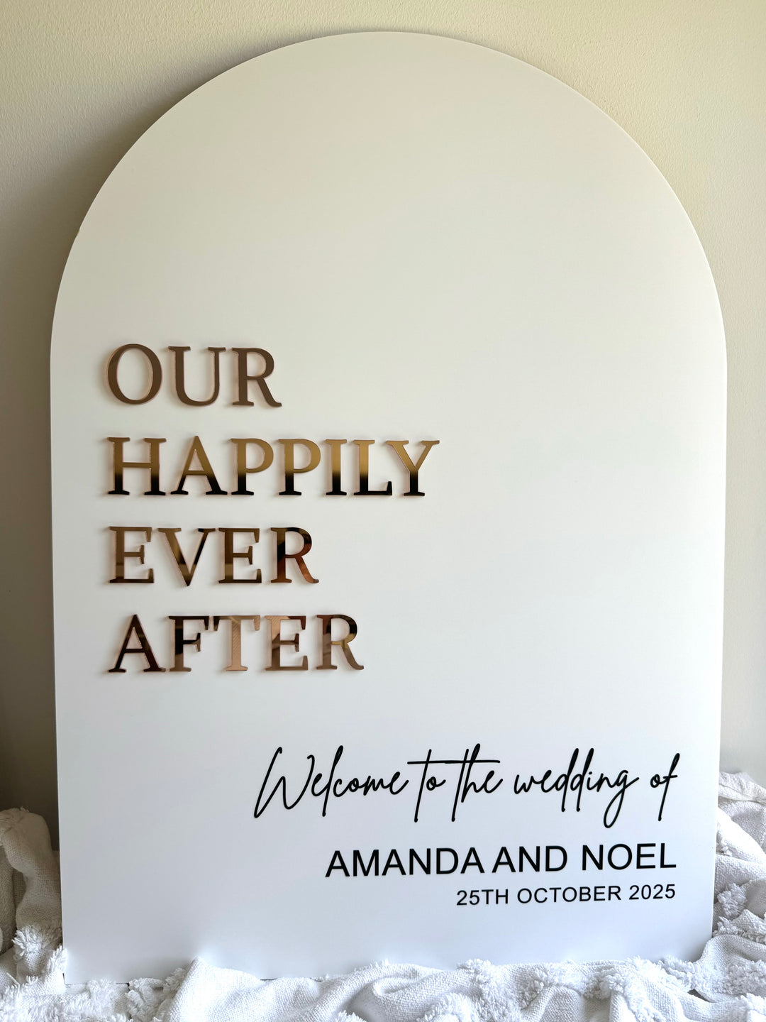Acrylic Arch Welcome Sign - Our Happily Ever After