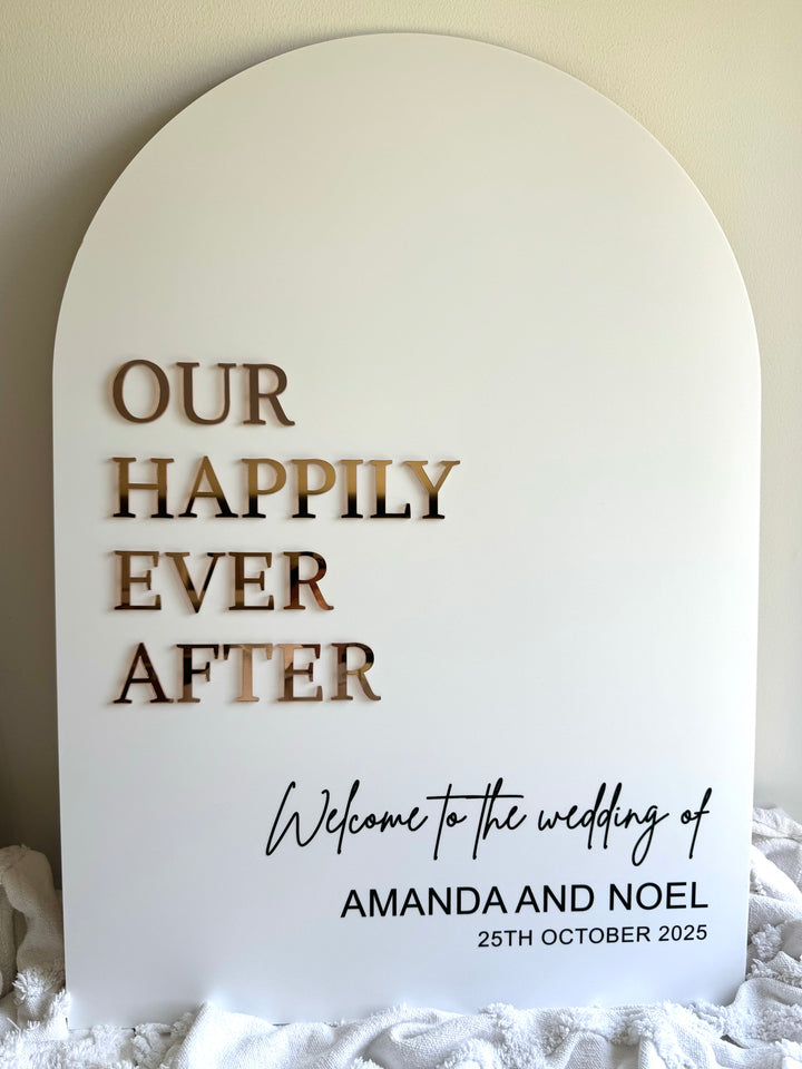 Acrylic Arch Welcome Sign - Our Happily Ever After