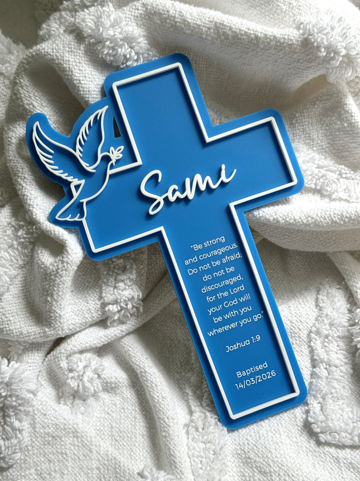 Personalised Baptism Cross with Dove