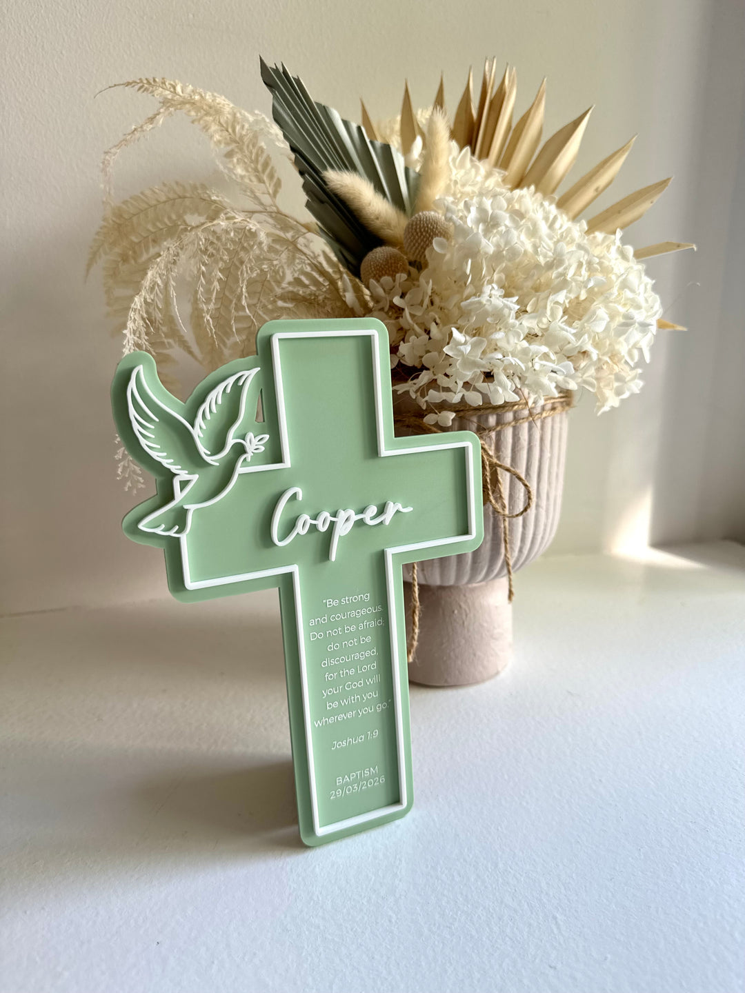 Personalised Baptism Cross with Dove