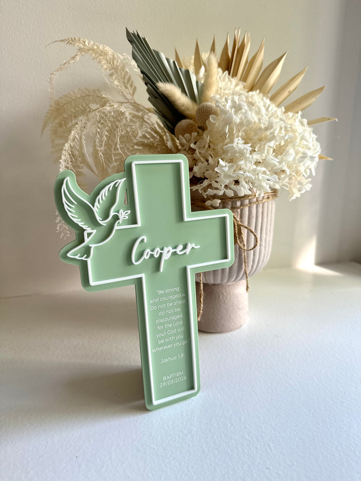 Personalised Baptism Cross with Dove