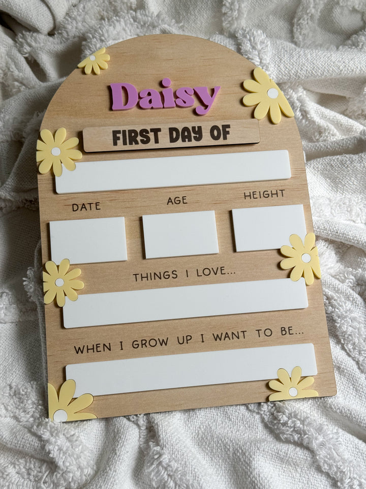 First/Last Day Board - Wooden Board with Daisies