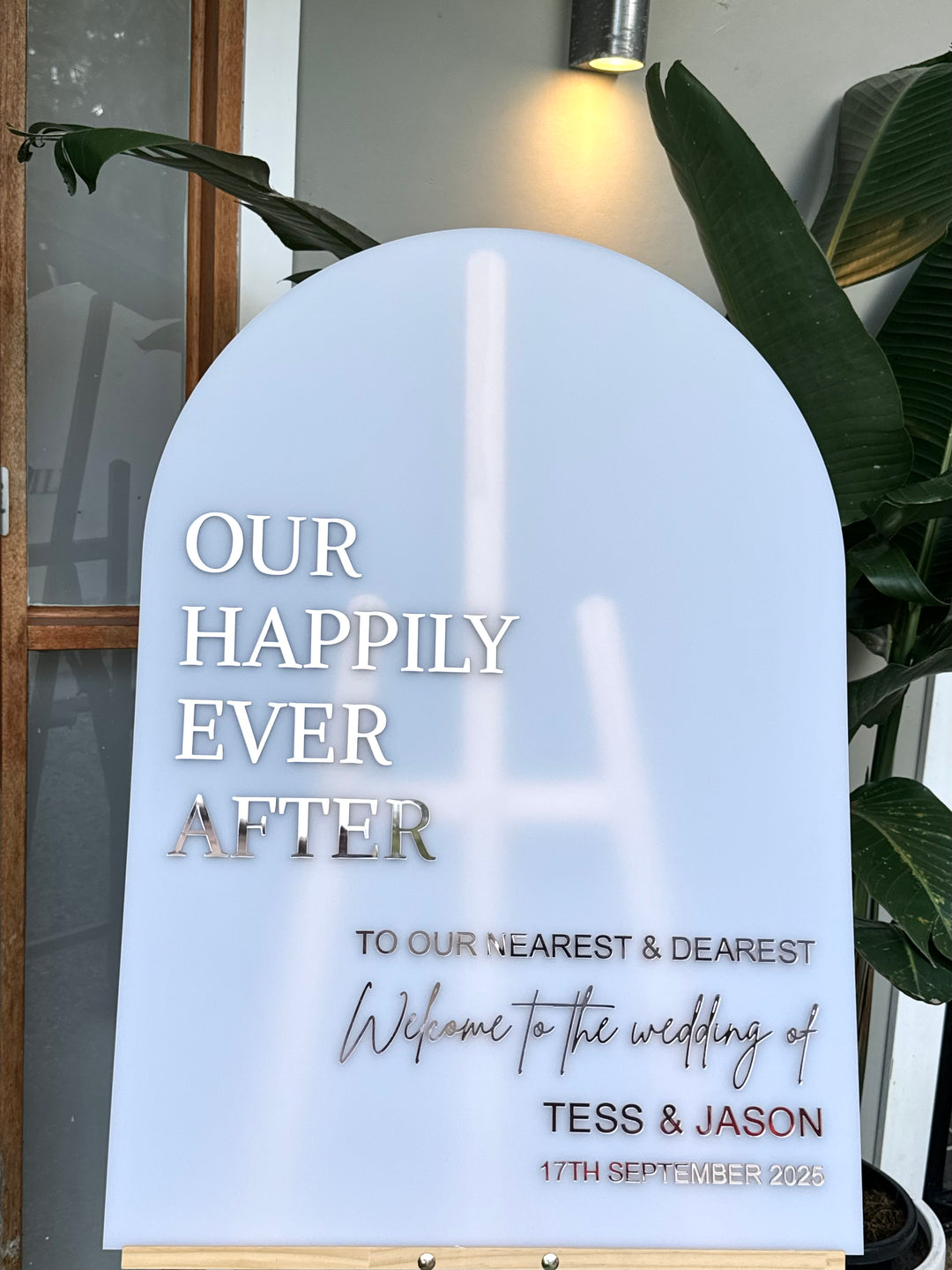 Acrylic Arch Welcome Sign - Our Happily Ever After