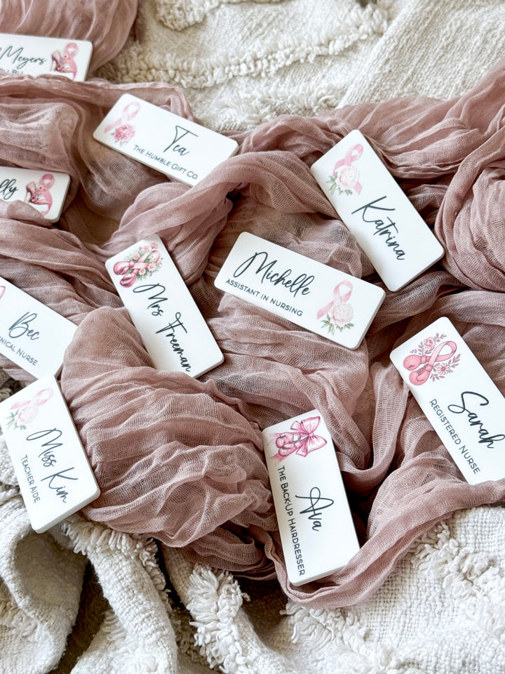 Pink Ribbon UV-Print Name Badge