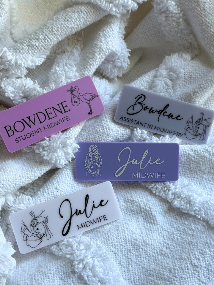 Midwife Name Badge with Line Art