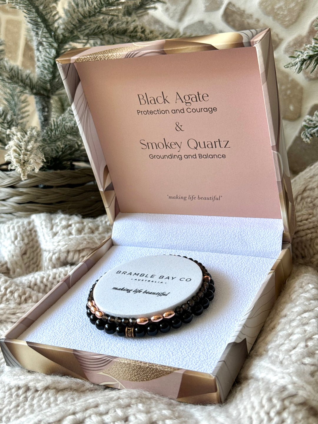 Black Agate & Smoky Quartz Bracelet