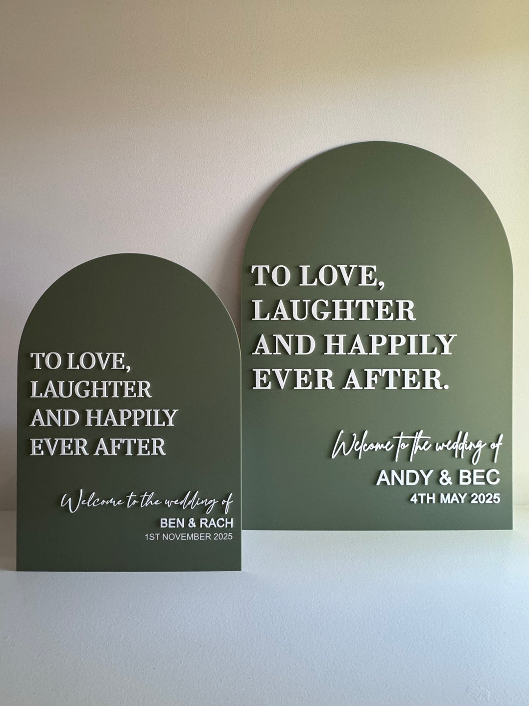 Acrylic Arch Welcome Sign - To Love, Laughter and Happily Ever After