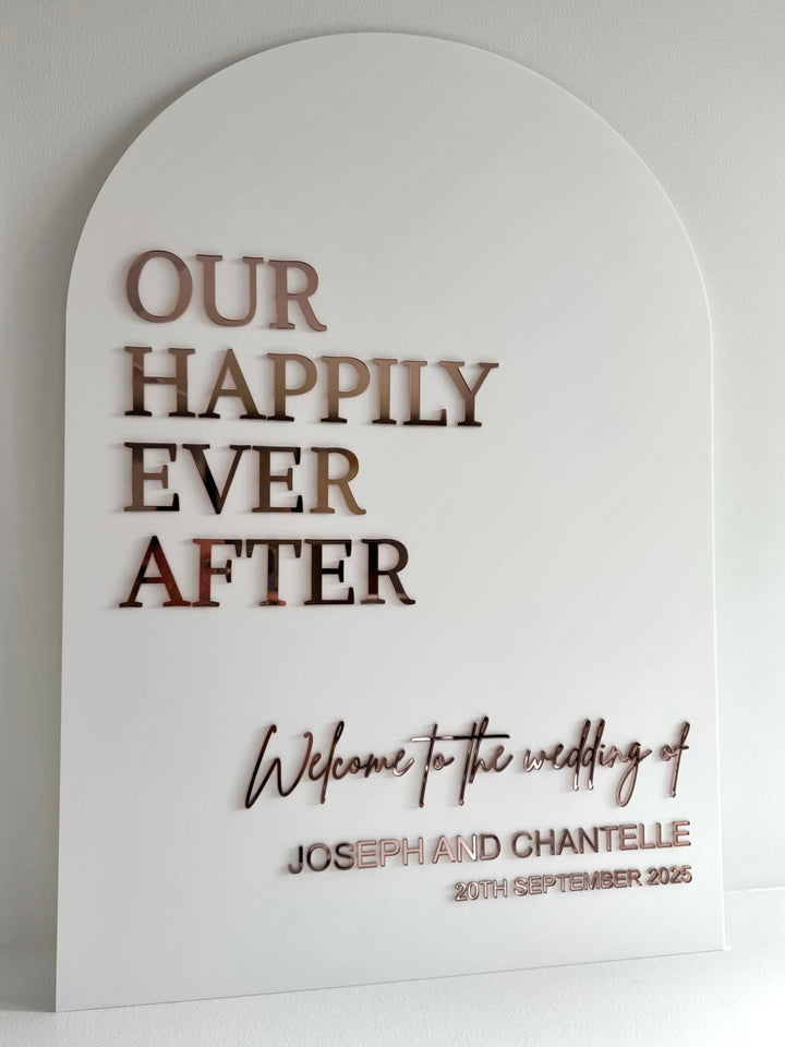 Acrylic Arch Welcome Sign - Our Happily Ever After
