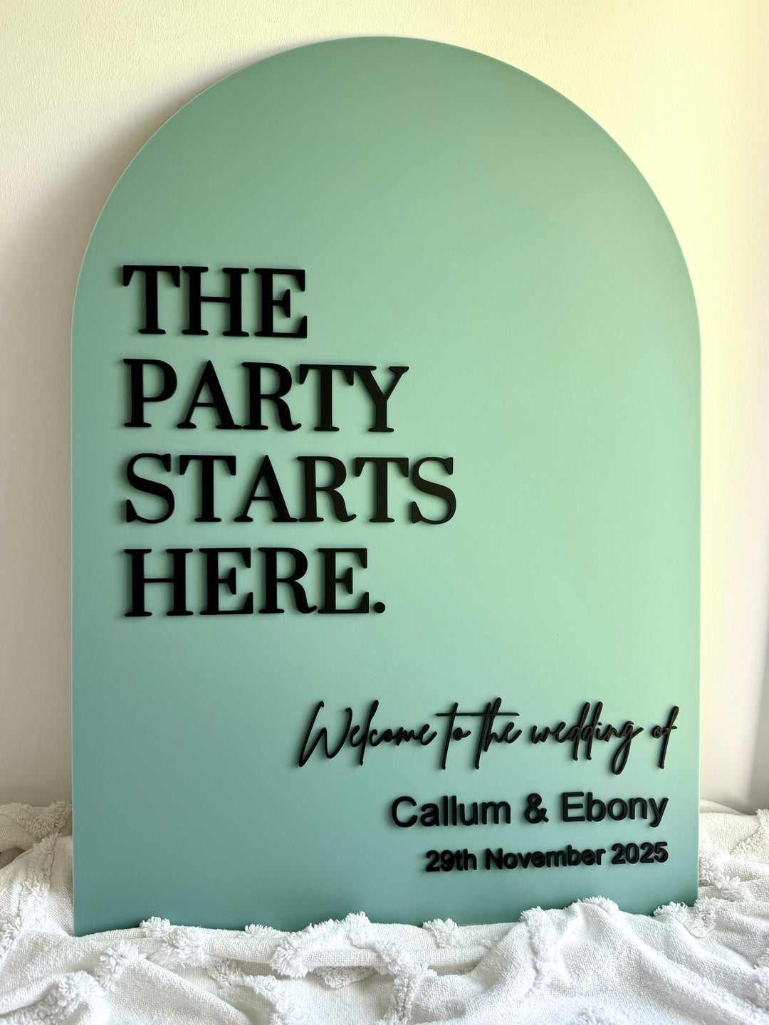 Acrylic Arch Welcome Sign - The Party Starts Here