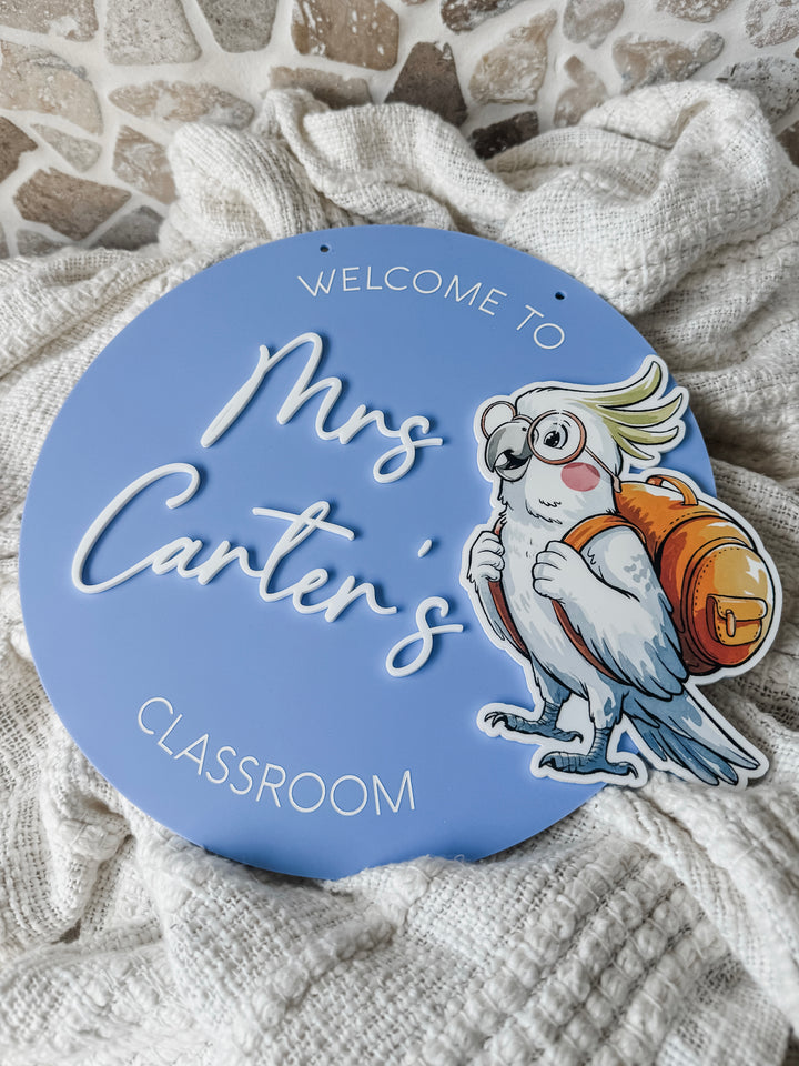 Acrylic Cockatoo Teacher's Classroom Sign