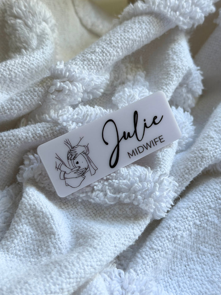 Midwife Name Badge with Line Art