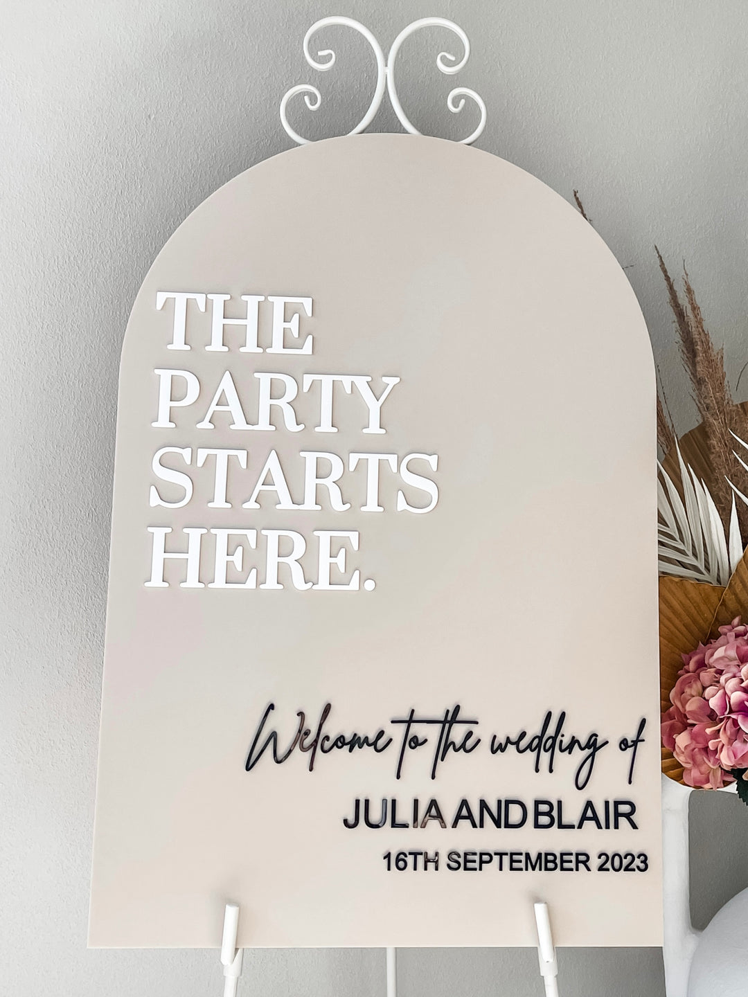 Acrylic Arch Welcome Sign - The Party Starts Here