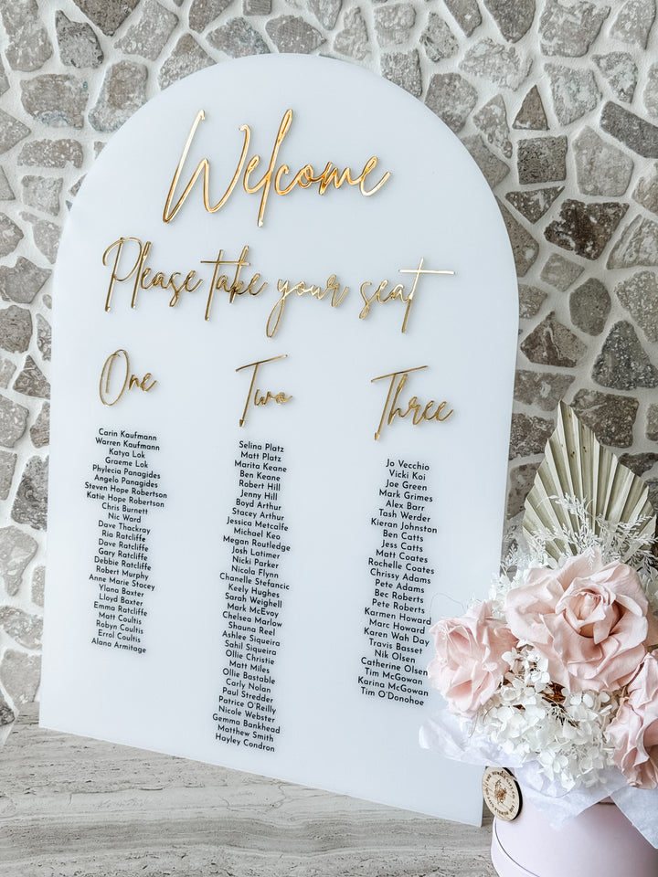 Acrylic Arch Seating Chart - Long Table Style