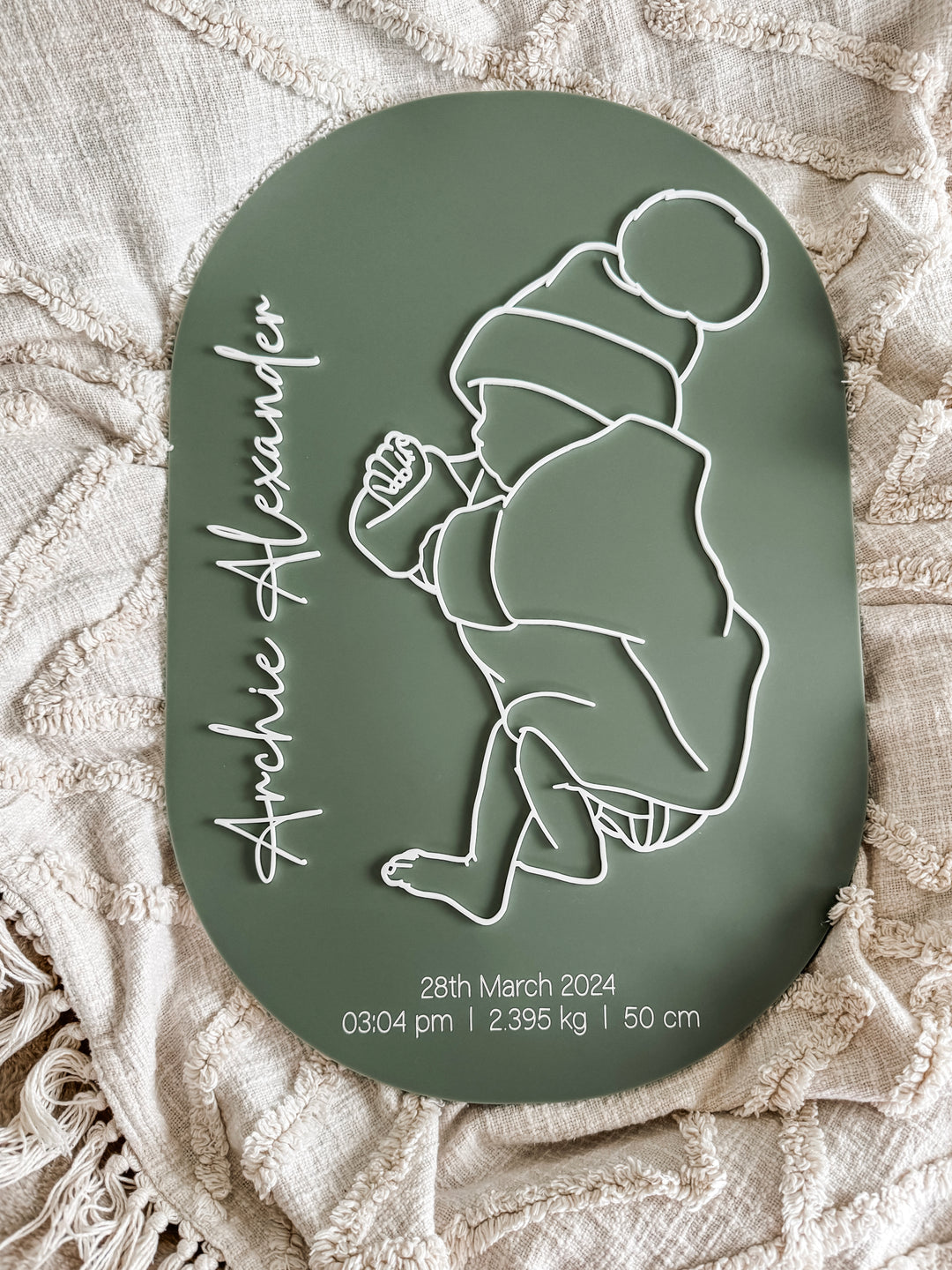 Custom Line Art Baby Birth Detail Plaque