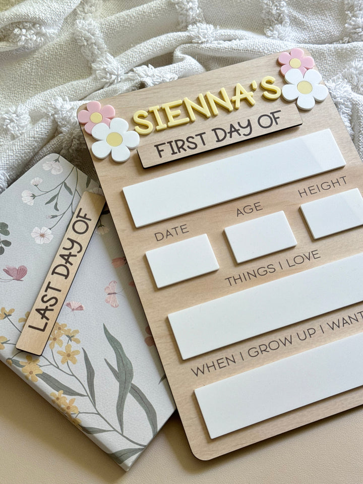 First/Last Day Board - Wooden Board with Flowers