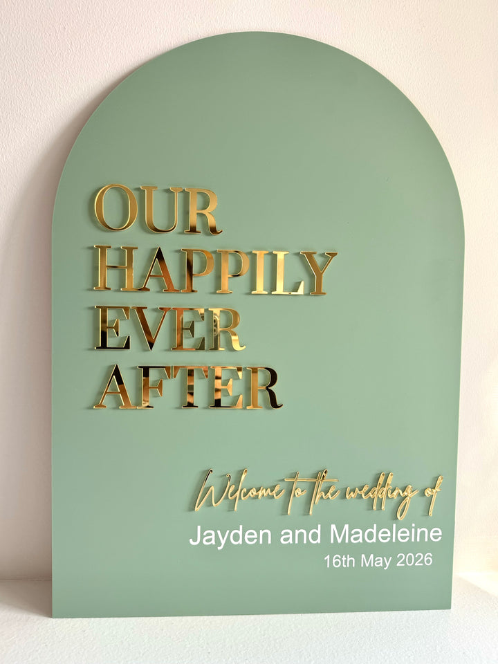 Acrylic Arch Welcome Sign - Our Happily Ever After