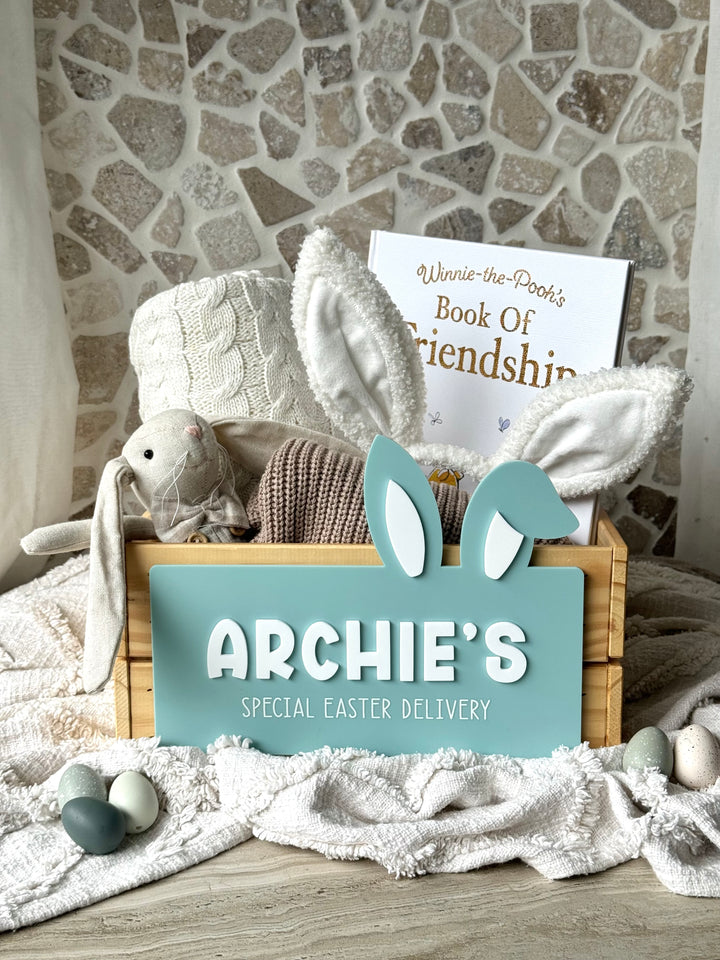 Bunny Ear Themed Wooden Crate Easter Plaque - Style 1