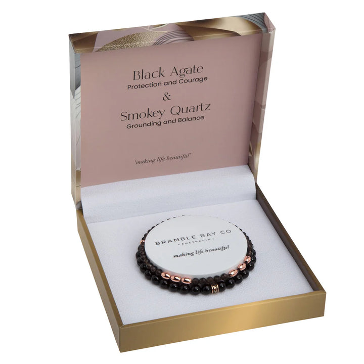 Black Agate & Smoky Quartz Bracelet