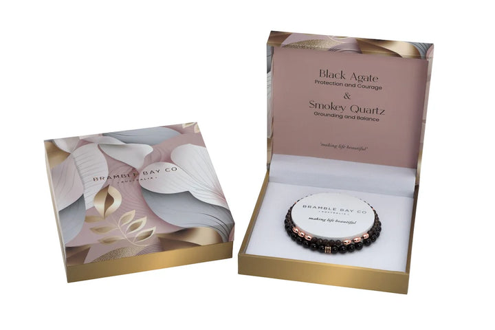 Black Agate & Smoky Quartz Bracelet