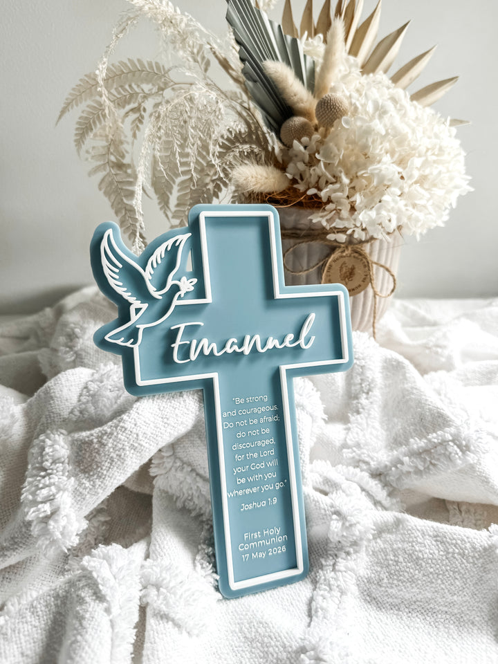 Personalised Communion Cross with Dove