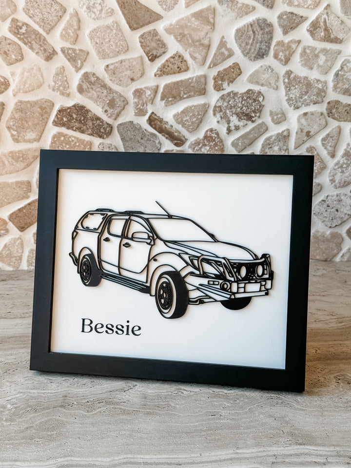 Framed Custom Drawn Vehicle Layered Line Art