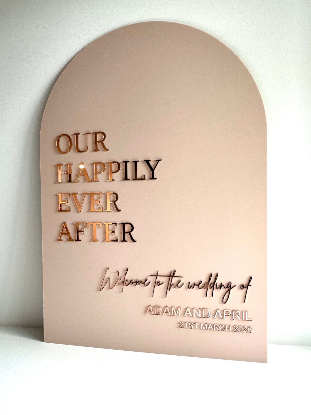 Acrylic Arch Welcome Sign - Our Happily Ever After