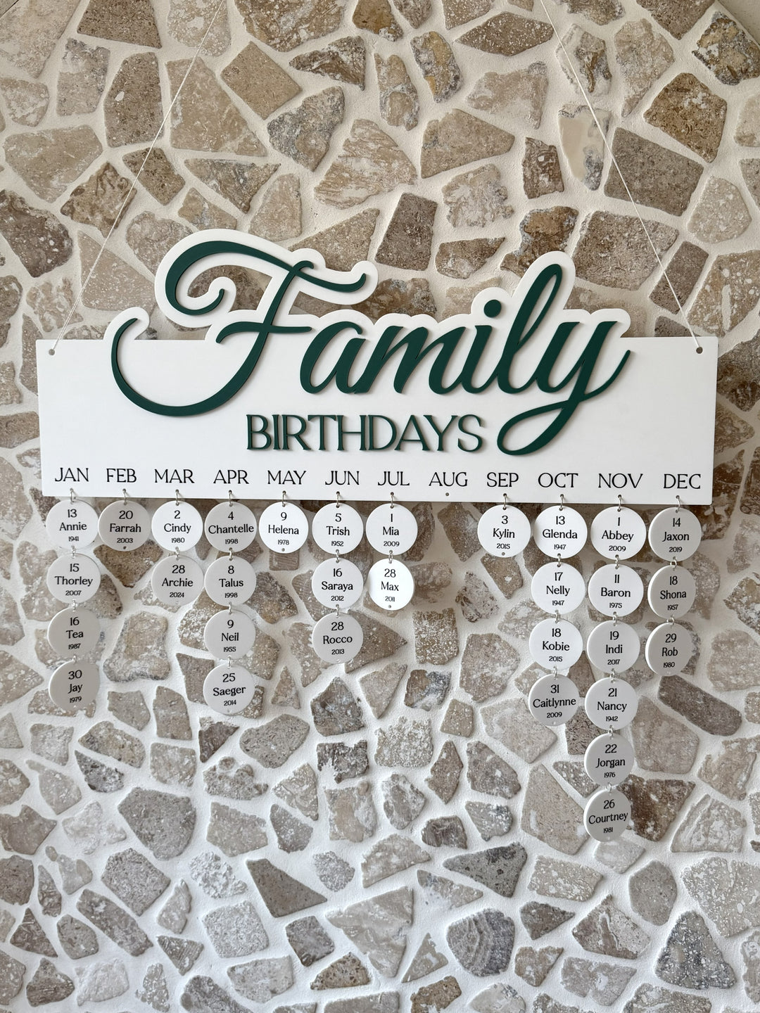 Family Birthday Wall Chart Acrylic