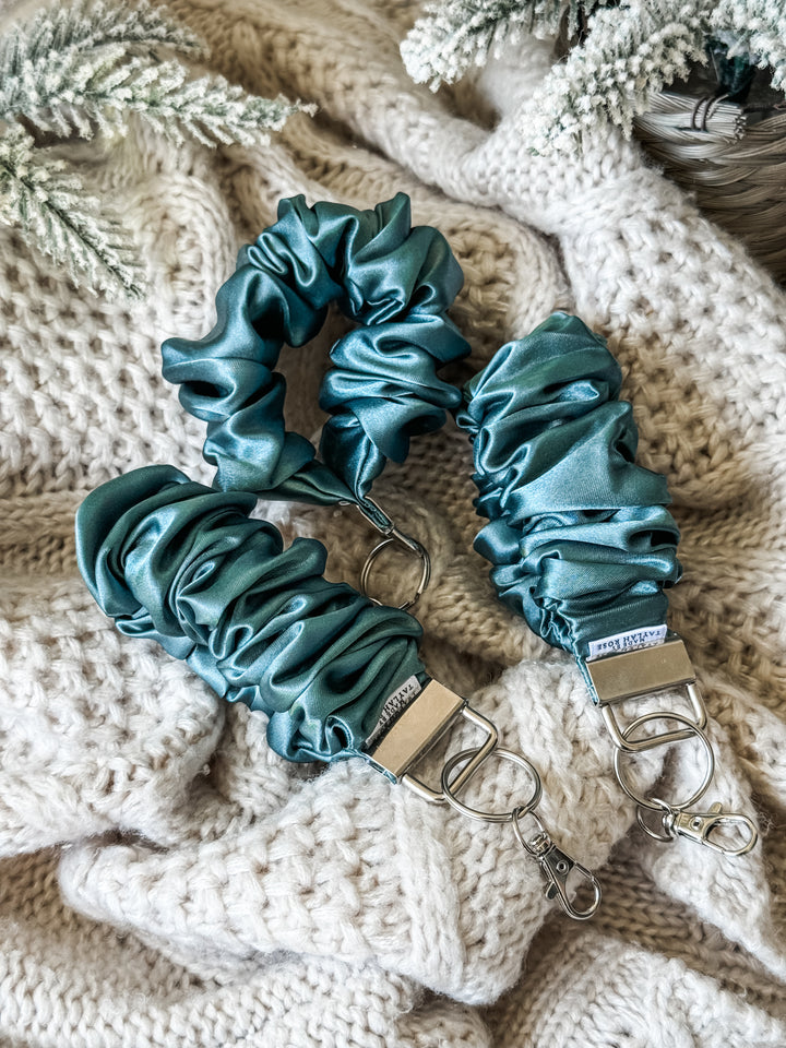 Teal Satin Scrunchie Wristlet Keychain