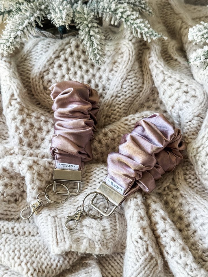 Mauve Satin Scrunchie Wristlet Keychain