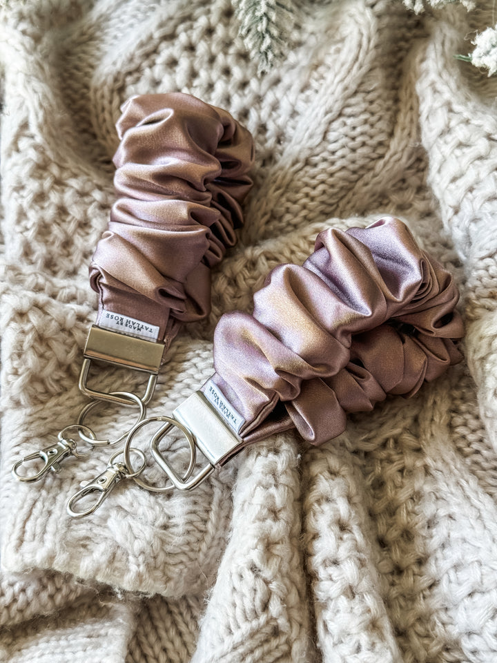 Mauve Satin Scrunchie Wristlet Keychain