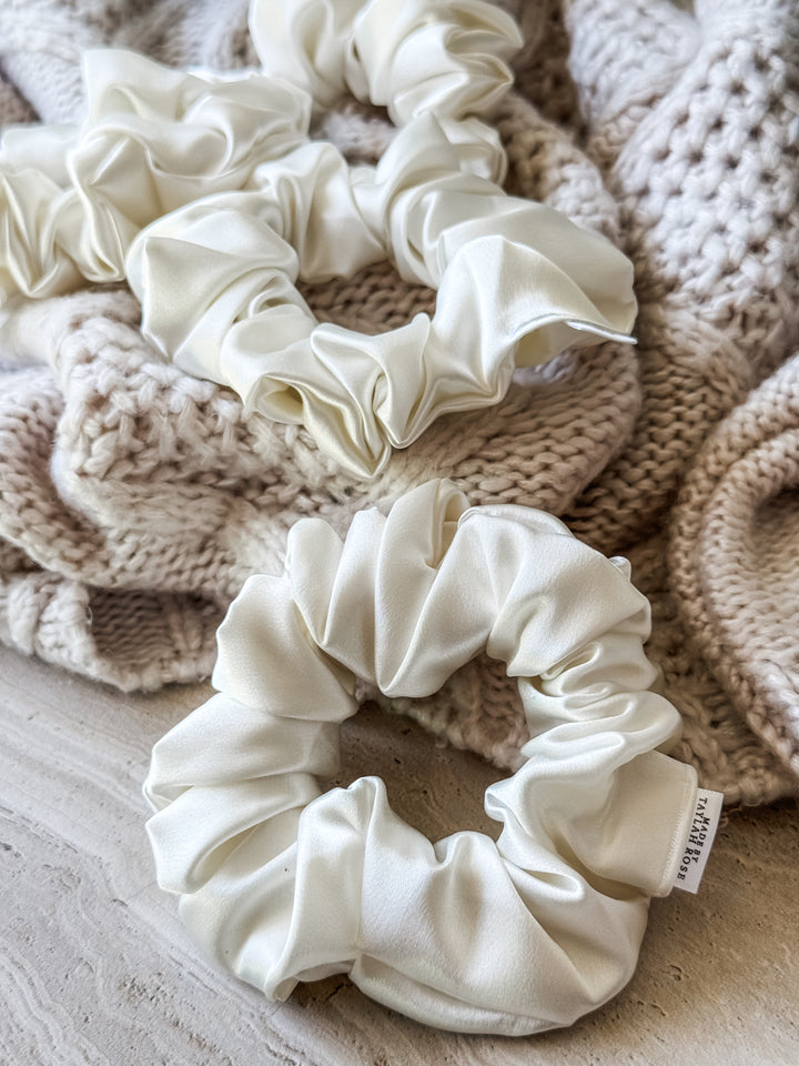 Ivory Satin Scrunchie