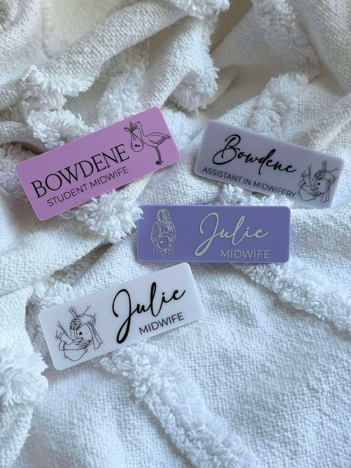 Midwife Name Badge with Pregnant Lady Line Art