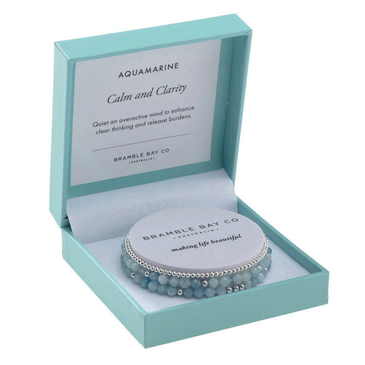 Trio Bracelet Set - Aquamarine & Silver Plated Beads for Calm & Clarity