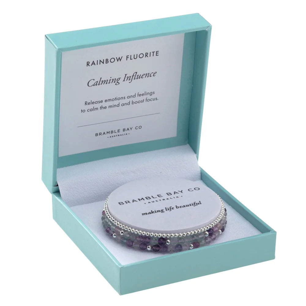 Trio Bracelet Set - Rainbow Fluorite & Silver Plated Beads for Calming Influence
