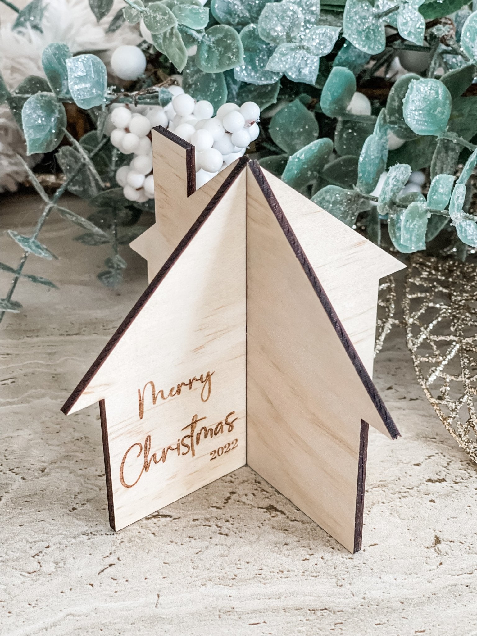 3D Merry Christmas House - Christmas Table Decor - Laser cut - The Humble Gift Co.