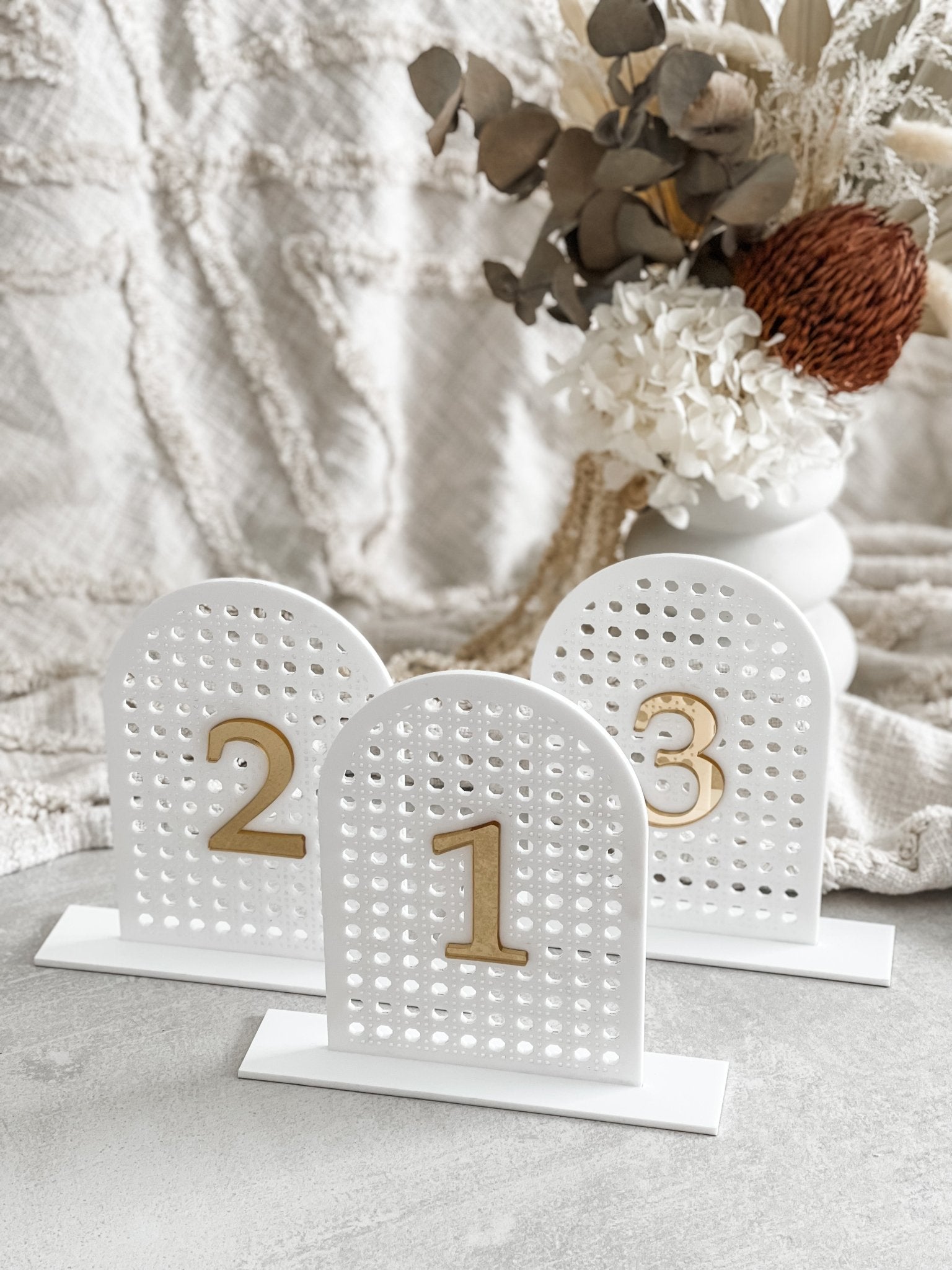 Acrylic Rattan Arch Table Numbers - The Humble Gift Co.