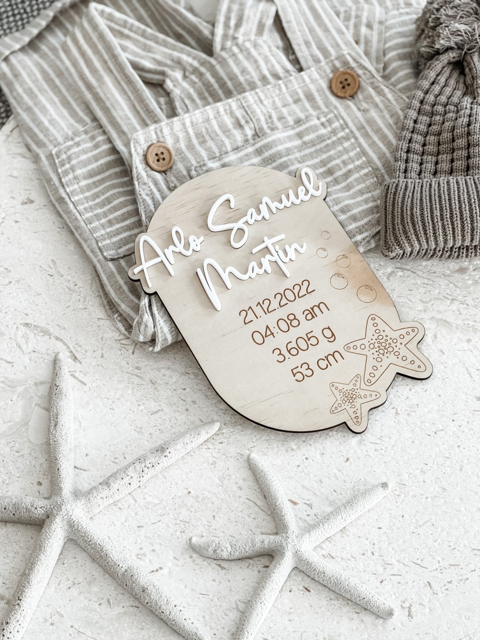Baby Birth Detail Plaque - Starfish Design - The Humble Gift Co.