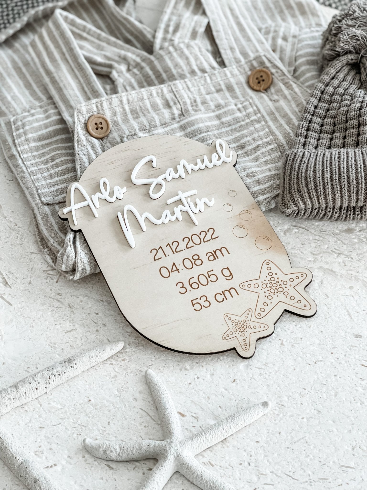 Baby Birth Detail Plaque - Starfish Design - The Humble Gift Co.