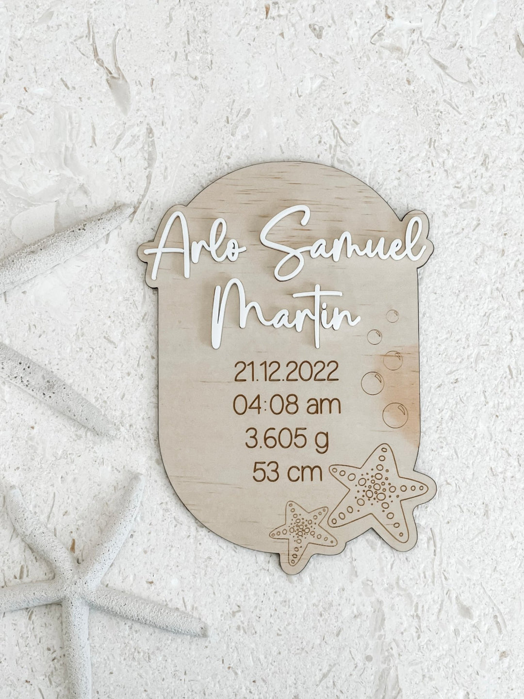 Baby Birth Detail Plaque - Starfish Design - The Humble Gift Co.