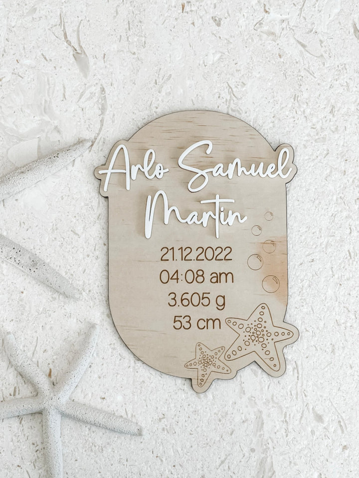 Baby Birth Detail Plaque - Starfish Design - The Humble Gift Co.