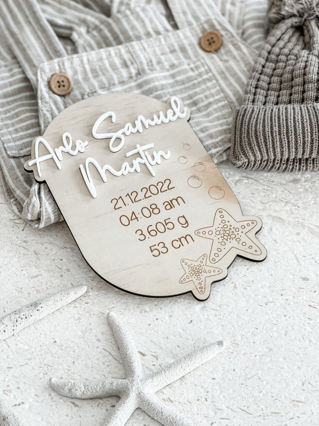 Baby Birth Detail Plaque - Starfish Design - The Humble Gift Co.